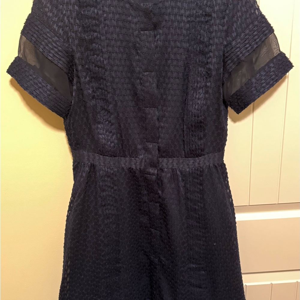 Banana Republic Navy Blue Textured Sheer shell fully lined Dress